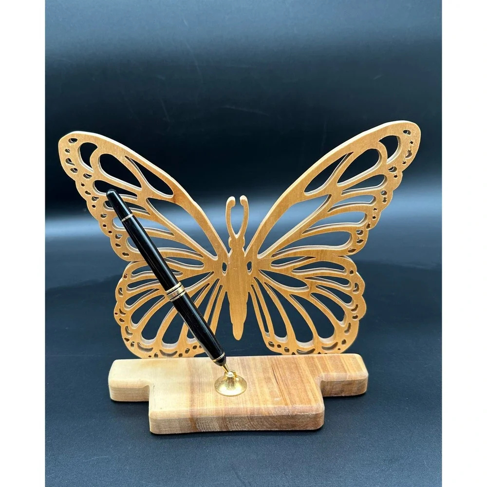Butterfly Wood Pen‎ Holder North Pole Alaska Handmade Desk Decor Gift